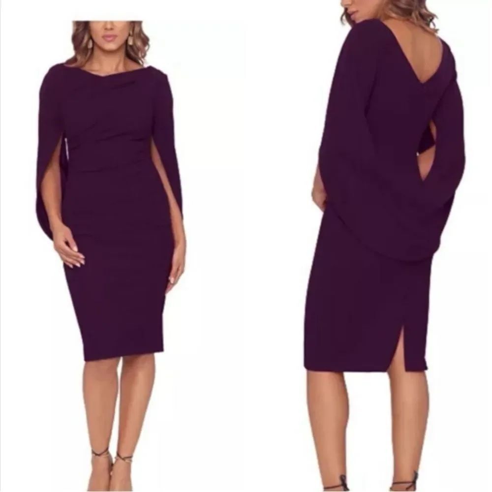 Betsy & Adam A21207 Purple Cape Dress $199